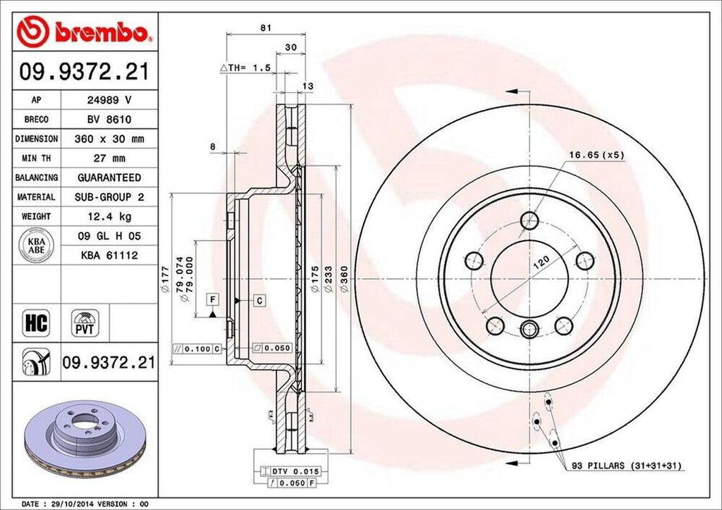 Brembo Front Disc Brake Rotor for 06-12 Land Rover Range Rover (09.9372.21)