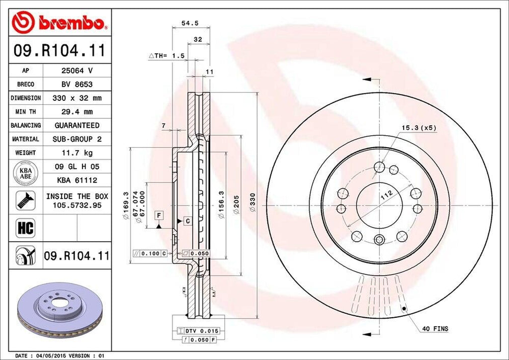 Brembo Front Disc Brake Rotor for Mercedes-Benz (09.R104.11)