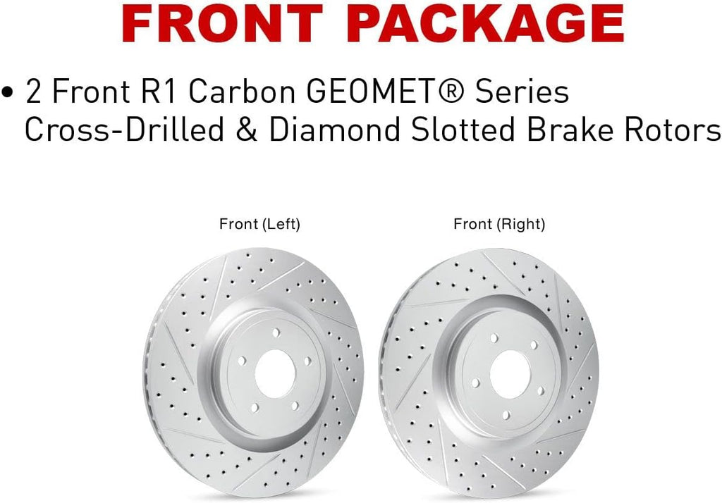 R1 Concepts Front Brake Rotor Kit |Brake Rotors| Brake Disc |Drilled and Slotted|Fits 2008-2019 Pontiac Vibe; Scion Xd; Toyota Corolla, Matrix