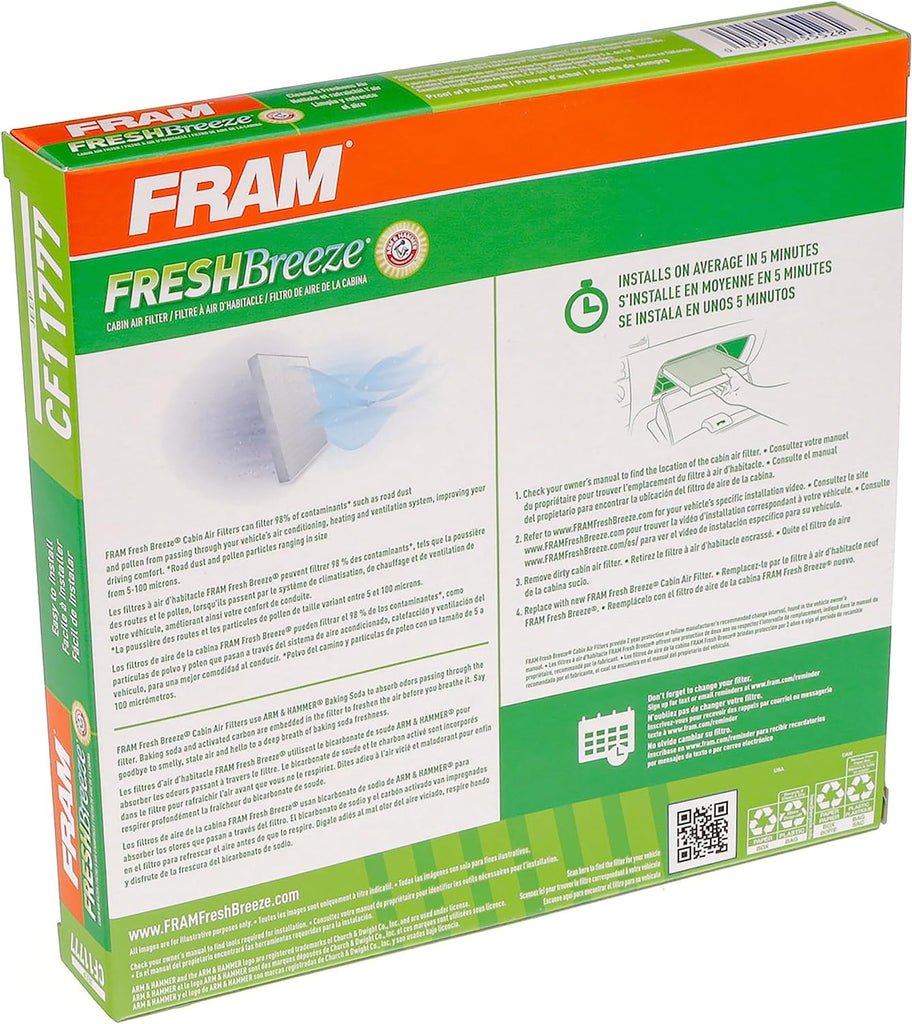 Fresh Breeze Cabin Air Filter with Arm & Hammer Baking Soda, CF11777 for Select Jeep Vehicles