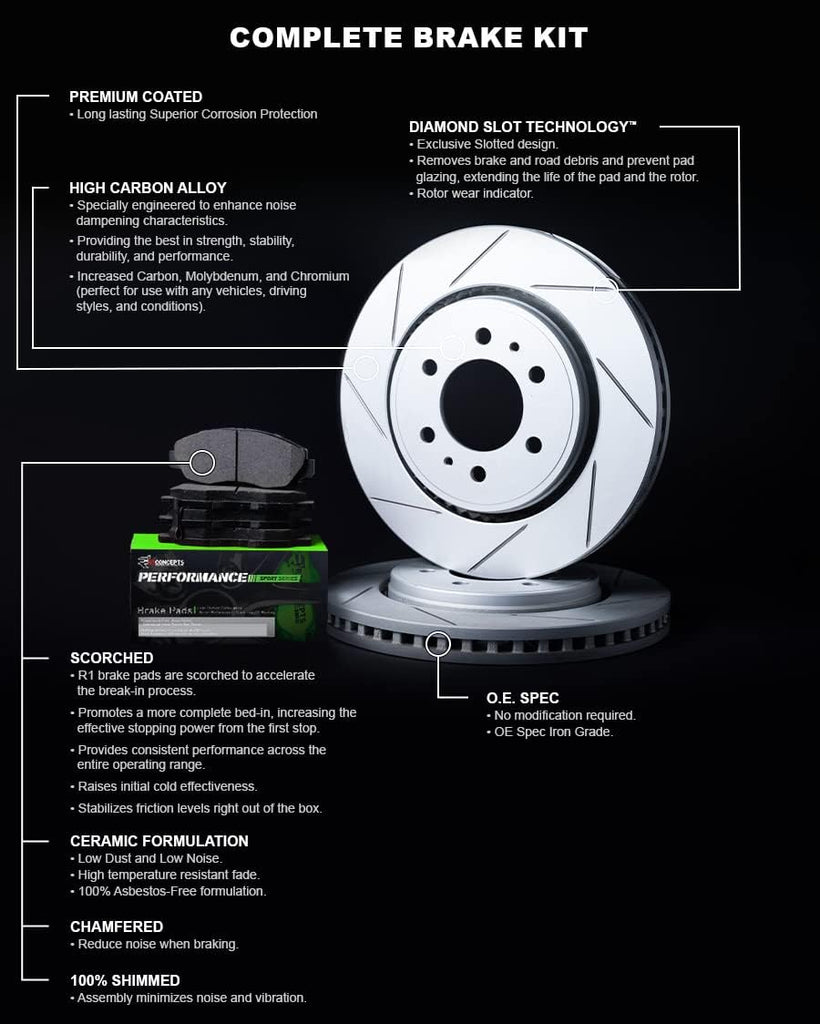 R1 Concepts Front Brakes and Rotors Kit |Front Brake Pads| Brake Rotors and Pads| Performance Sport Brake Pads and Rotors|Fits 2008-2019 Pontiac Vibe; Scion Xd; Toyota Corolla, Matrix