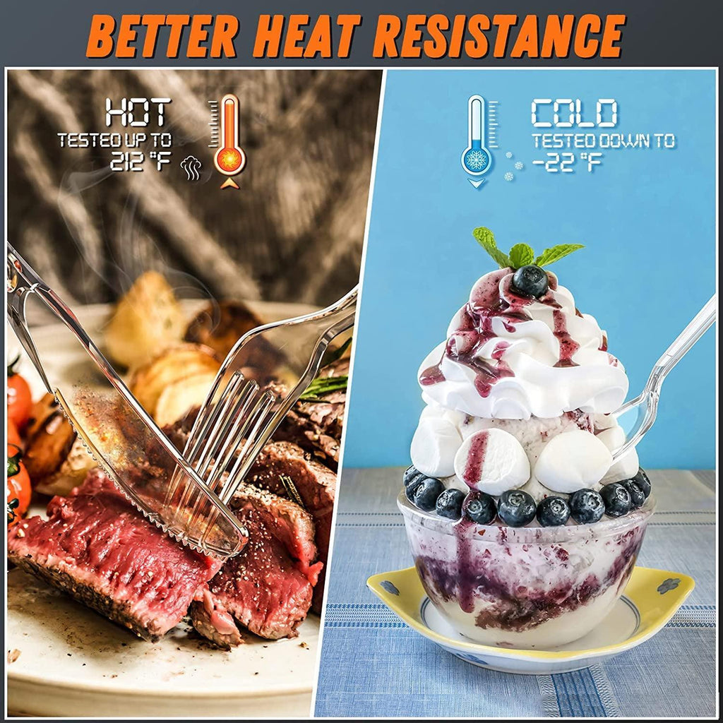 360Pc Party Plastic Silverware, Disposable Cutlery Set, Premium Clear Utencils Combo: 120 Forks, 120 Spoons, 120 Knives, Heavy Duty with Heat Resistant & BPA Free, Solid and Durable Party Supply