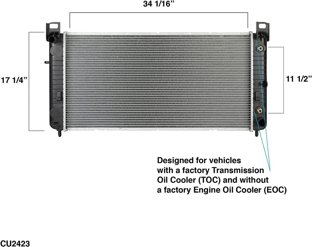 CU2423 Complete Radiator with TOC, without EOC - 34-1/16" Core