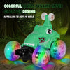 Remote Control Car, Dinosaur RC Stunt Car Invincible 360°Rolling Twister with Colorful Lights & Music Switch, Rechargeable RC Car for Toddlers, Kids, Boys and Girls(Green)