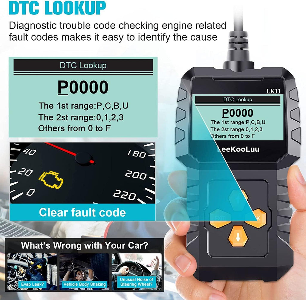 OBD2 Scanner Car Scan Diagnostic Tool Reset Clear Check Engine Code Reader for All OBD II Vehicles LK11