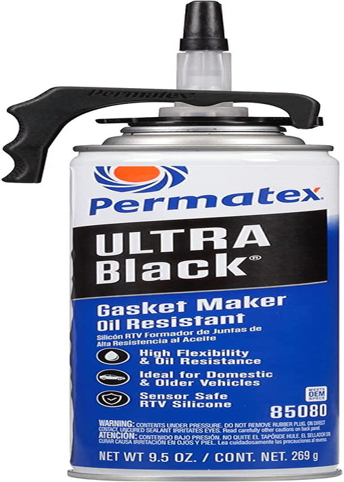 Permatex 85080-6PK Ultra Black Maximum Oil Resistance RTV Silicone Gasket Maker, 9.5 Oz. Powerbead Can (Pack of 6)