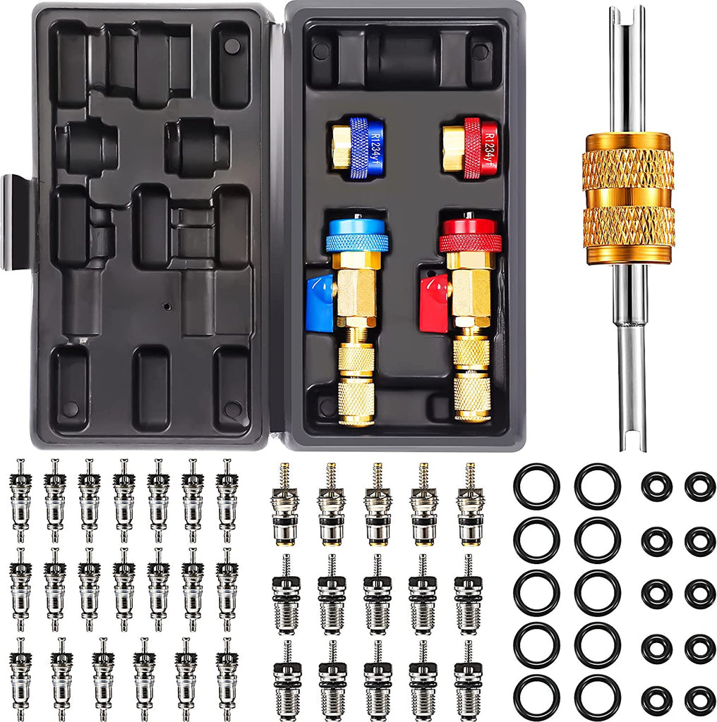 Frienda R134A R1234YF Valve Core Tool, 35 Pieces Air Condition Valve Core A/C R12 R134A R1234YF Refrigeration Schrader Valve Core, 3 Pieces Remover Tool with 20 Pieces O-Ring Rubber Seal for Car