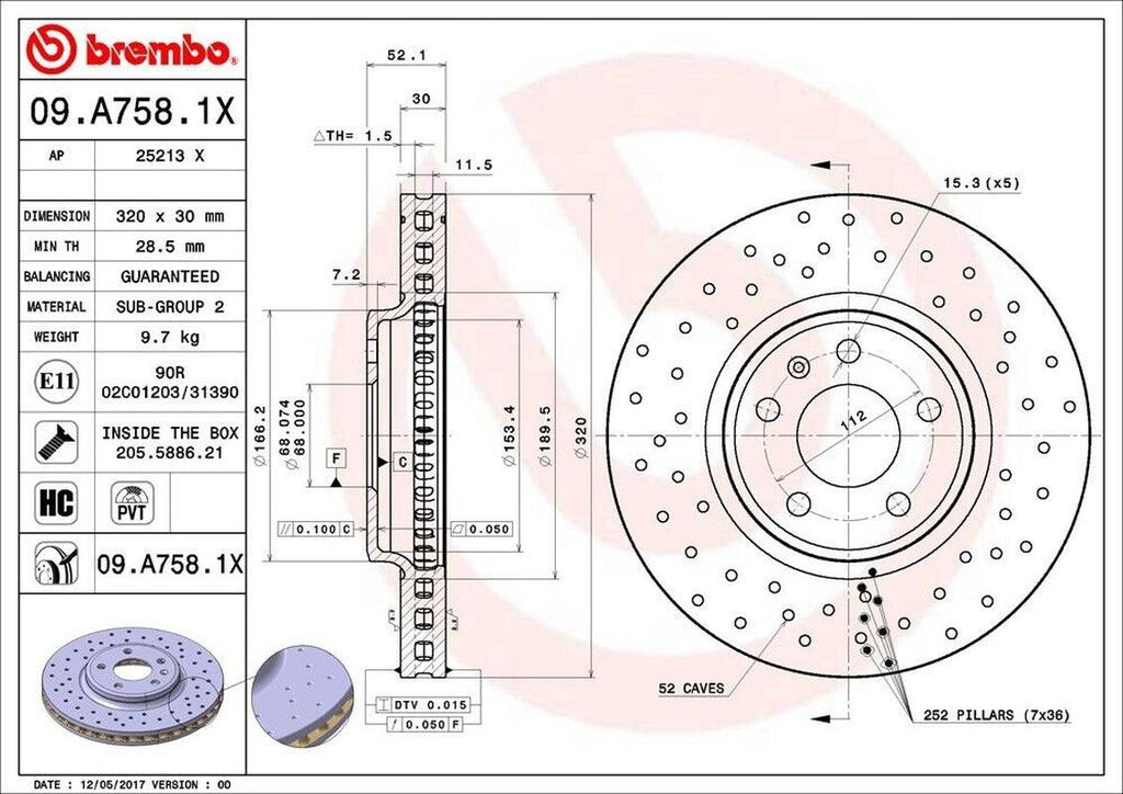Brembo Front Disc Brake Rotor for Audi (09.A758.1X)