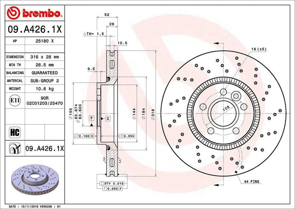 Front Disc Brake Rotor for S60, S60 Cross Country, V60+More (09.A426.1X)