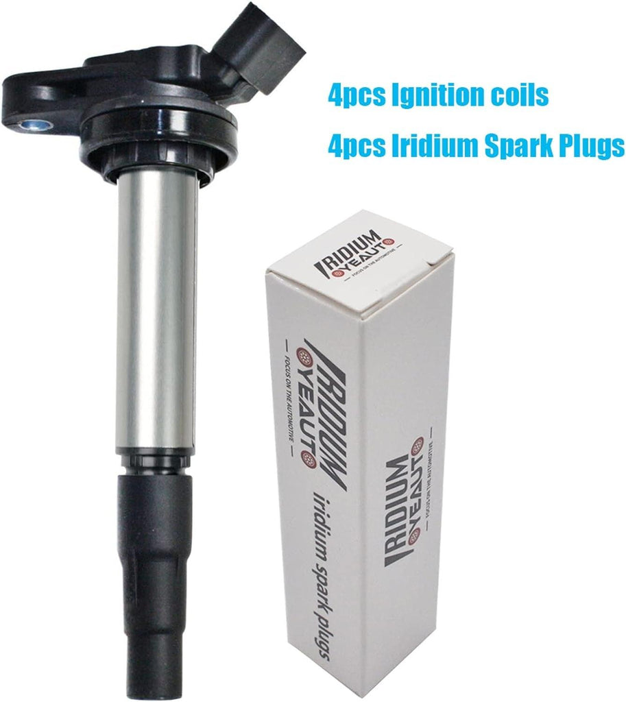 OYEAUTO Iridium Spark Plug Ignition Coil Pack Set of 4 Compatible with Toyota Prius Corolla Matrix V CT200H XD 1.8L L4 UF-596 UF-619 C1714 90919-02252 90919-02258