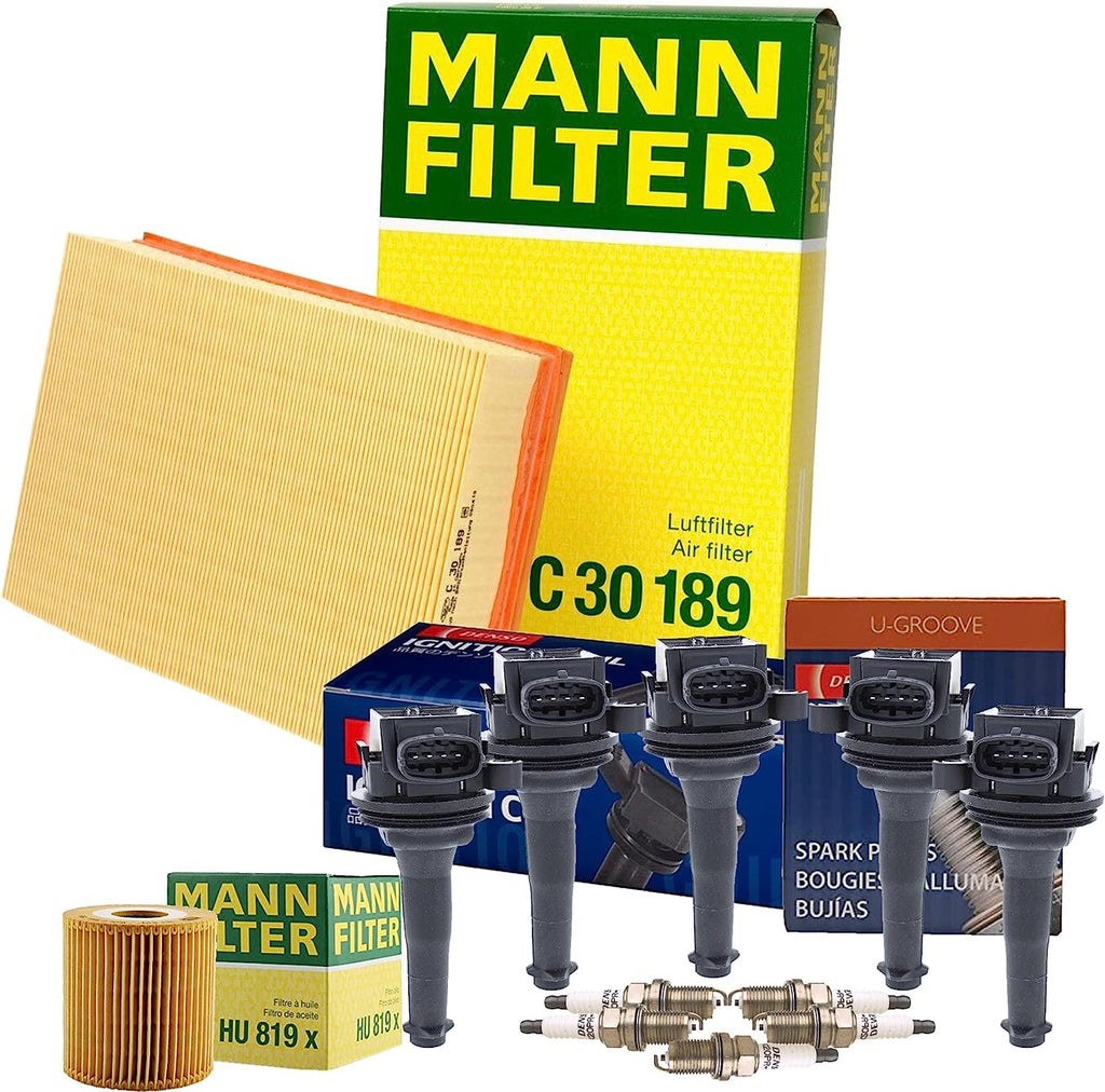 Premium Engine Air Oil Filters with 5 COP Direct Ignition Coils & 5 U-Groove Conventional Spark Plugs Tune up Kit