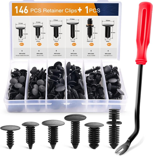 GOOACC 146PCS Nylon Bumper Shield Retainer & Double End Xmas Tree Retainers Clips Universal Auto Body Shield Retainer Fastener Clip Assortment- Bonus Fastener Remover