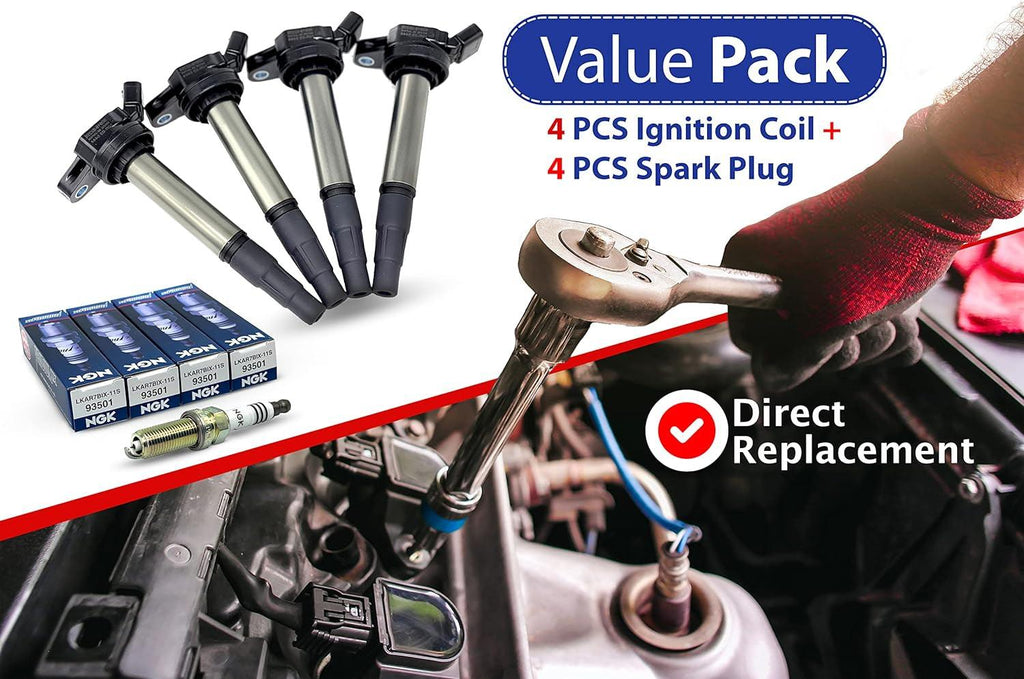 Set of 4 Ignition Coil Pack with Spark Plugs Fit for Toyota Corolla Matrix Prius Scion IM Scion XD Lexus CT200H & More Replaces# UF-596, UF-619, 90919-02258, 90919-01275, 93501