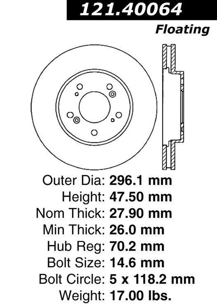 Centric Front Disc Brake Rotor for 05-10 Honda Odyssey (121.40064)