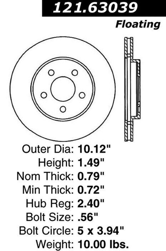 Centric Front Disc Brake Rotor for 1995-1999 Dodge Neon (121.63039)