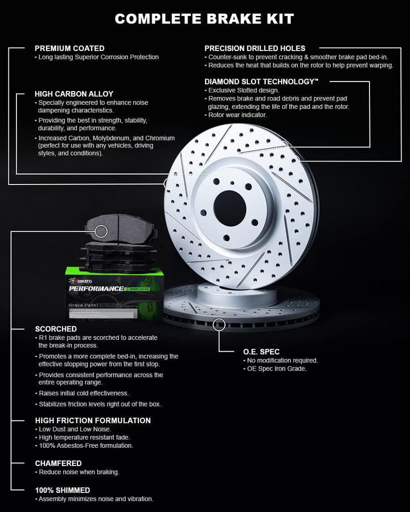 R1 Concepts Front Brakes and Rotors Kit |Front Brake Pads| Brake Rotors and Pads| Peformance Sport Brake Pads and Rotors ||Fits 2008-2019 Pontiac Vibe; Scion Xd; Toyota Corolla, Matrix