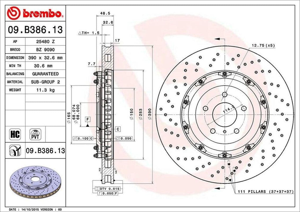 Brembo Front Disc Brake Rotor for 12-19 GT-R (09.B386.13)
