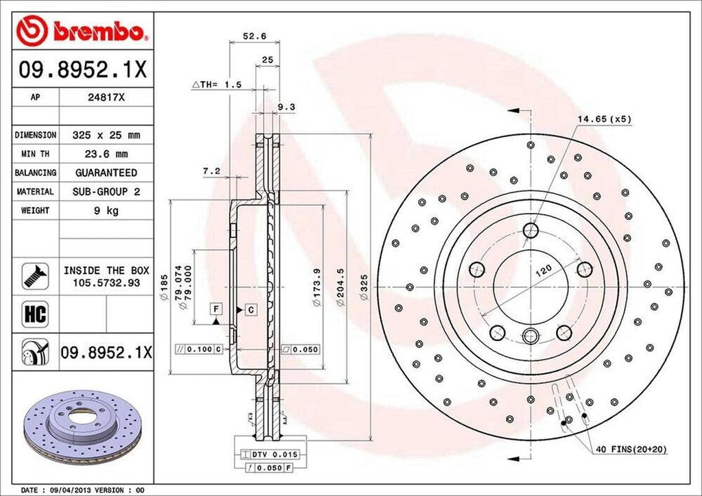 Brembo Front Disc Brake Rotor for BMW (09.8952.1X)