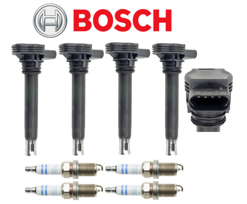 Ignition Coil + Spark Plug Double Platinum (4Set) OEM for Audi Volkswagen 2.0L
