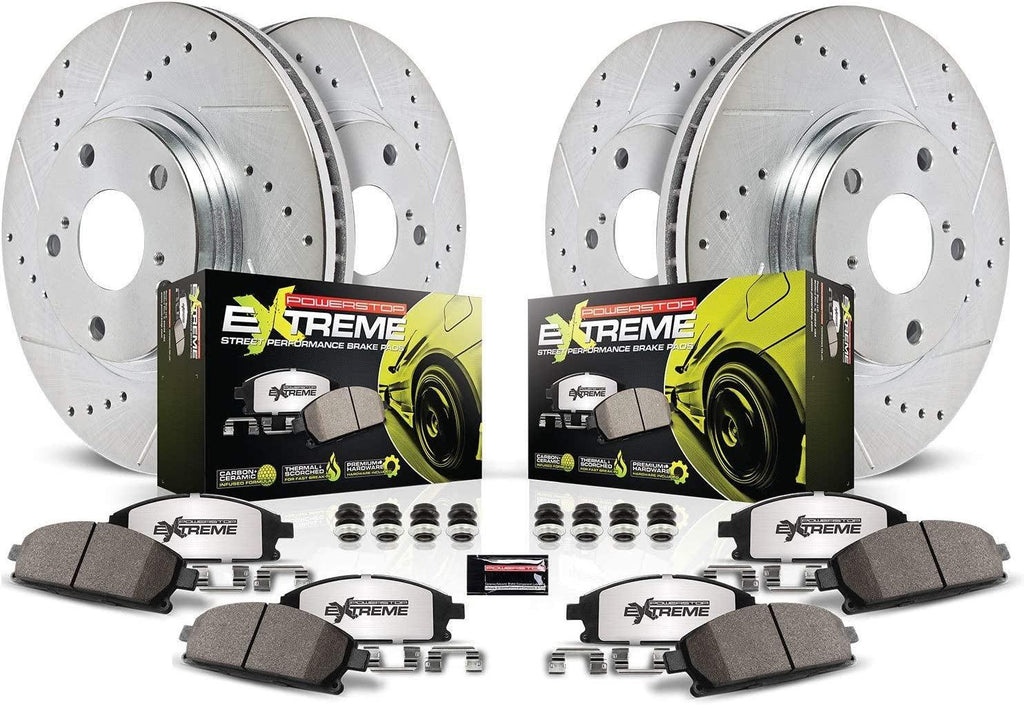 K2853-26 Front and Rear Z26 Carbon Fiber Brake Pads with Drilled & Slotted Brake Rotors Kit [Dual Piston Model]