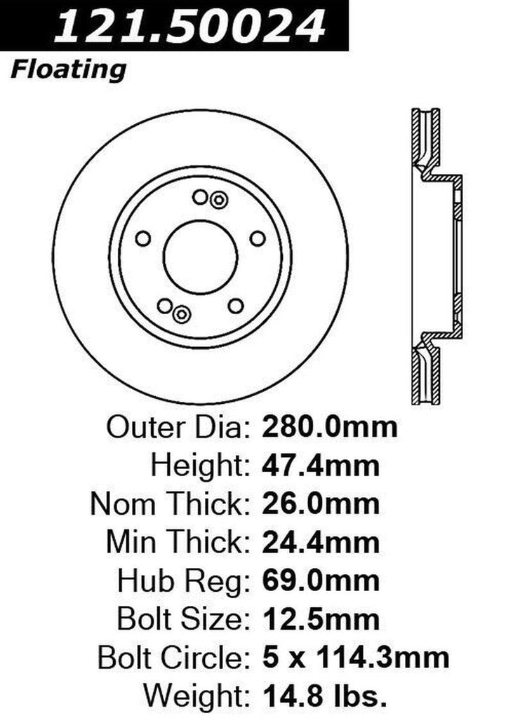 Centric Front Disc Brake Rotor for Forte, Forte Koup, Forte5, Soul (121.50024)