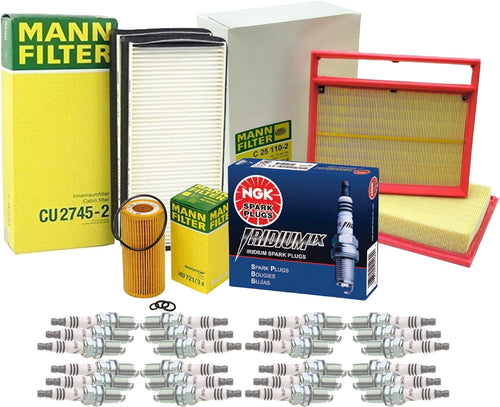 Mann Engine Oil Paper Cabin Air Filters & NGK 24 G-Power Spark Plugs Kit for Maybach 57 62 Mercedes W220 W221 5.5 6.0 V12 M275 M285 Turbocharged