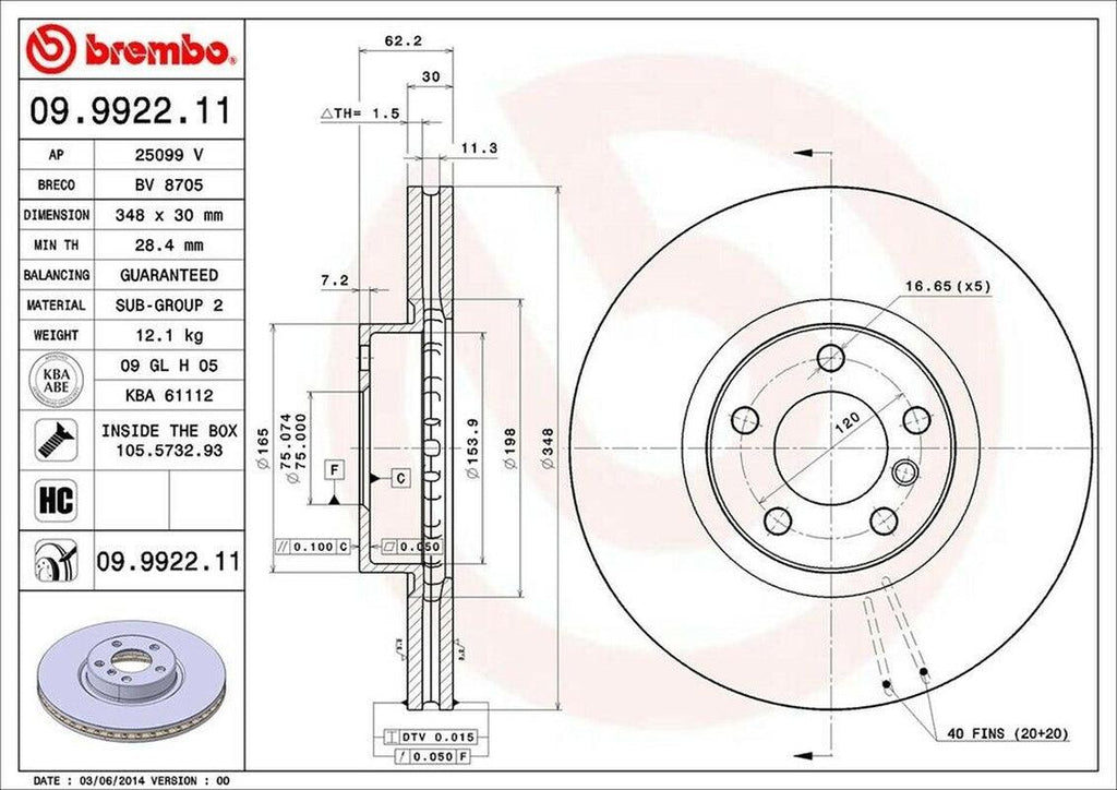 Brembo Front Disc Brake Rotor for BMW (09.9922.11)