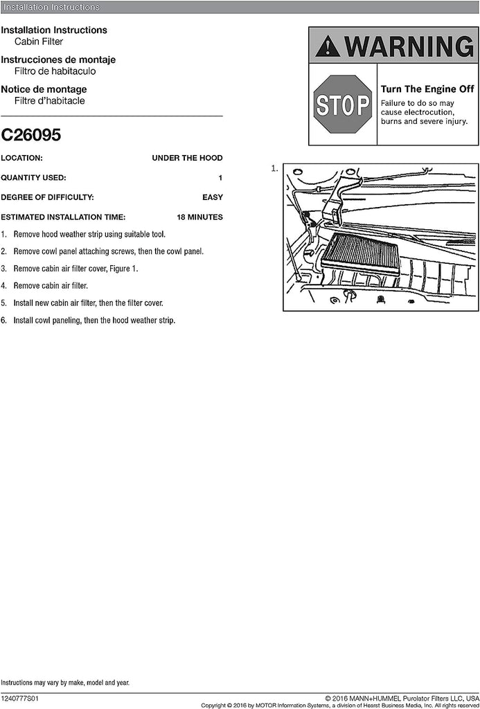 C26095 one Advanced Cabin Air Filter Compatible with Select Suzuki and Chevrolet