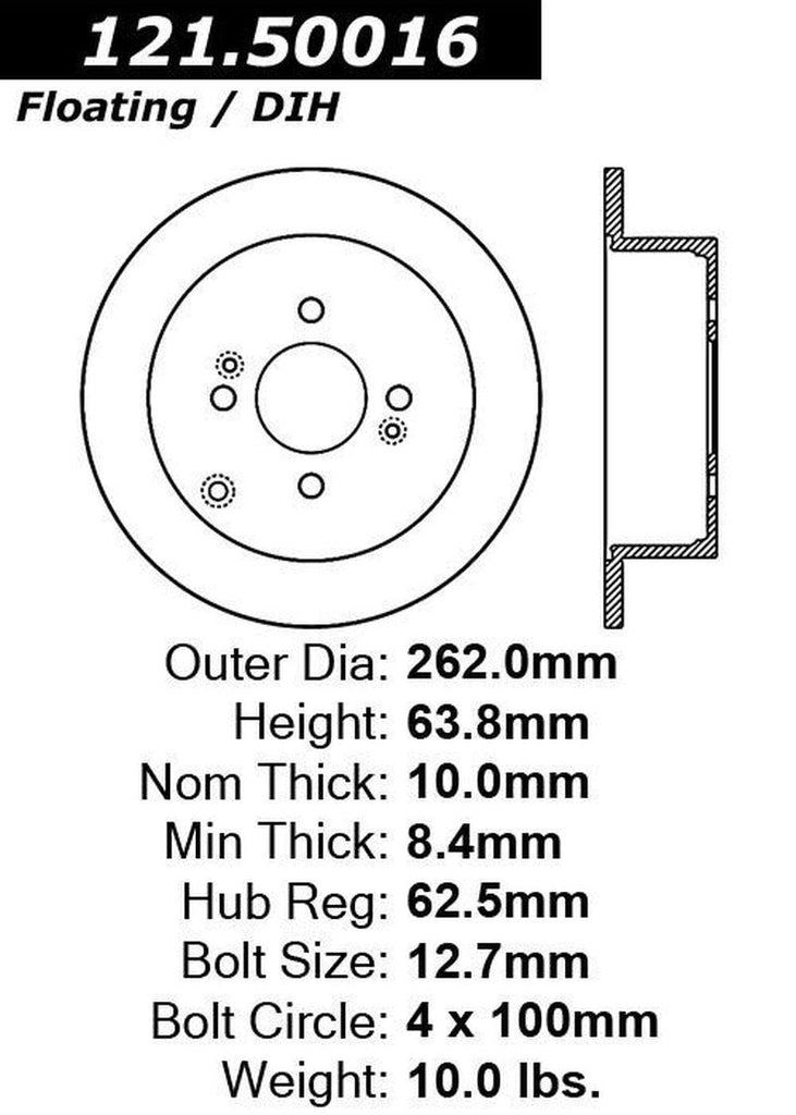 Centric Rear Disc Brake Rotor for Rio, Accent, Rio5 (121.50016)