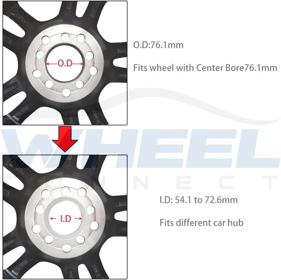WHEEL CONNECT Hub Centric Rings,76.1 to 71.5, Set of 4, Aluminium Alloy Hubrings, O.D:76.1-I.D:71.5Mm. A