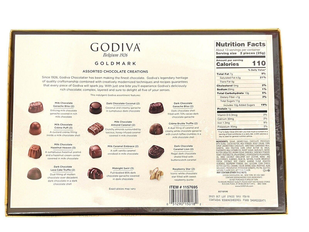 Godiva Belgium Goldmark Assorted Chocolate Creations 27 Pieces 11. 3Oz