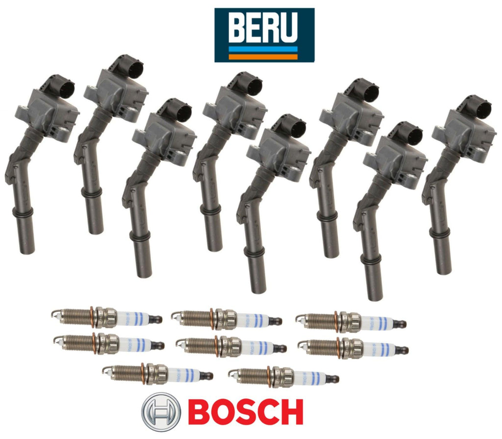 OEM Ignition Coil + Spark Plug Double Iridium (8Sets) Beru Bosch for Mercedes V8
