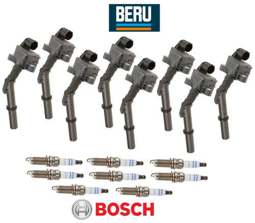 OEM Ignition Coil + Spark Plug Double Iridium (8Sets) Beru Bosch for Mercedes V8