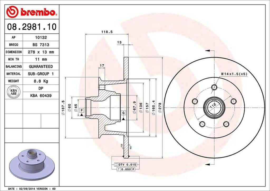 Brembo Front Disc Brake Rotor for 1984-1985 Vanagon (08.2981.10)