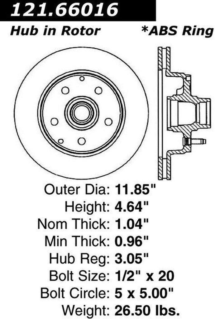 Centric Front Disc Brake Rotor for Astro, Safari (121.66016)
