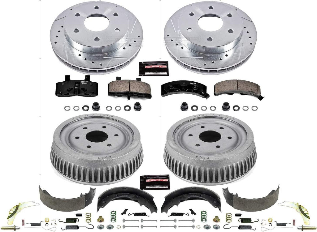 K15035DK Front and Rear Z23 Carbon Fiber Brake Pads with Drilled & Slotted Brake Drums Kit