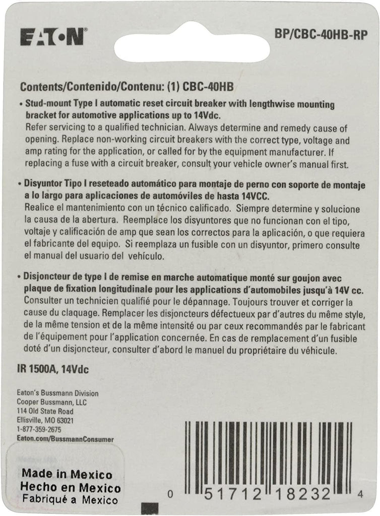 (BP/CBC-40HB-RP) 40 Amp Type-I Stud Mount Circuit Breaker with Lengthwise Bracket