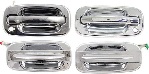 Exterior Door Handle Compatible with GMC Sierra/Silverado 1999-2007 Set of 4 Front and Rear Right Side and Left Side Chrome
