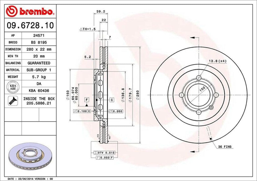 Brembo Front Disc Brake Rotor for 1990-1992 Corrado (09.6728.10)