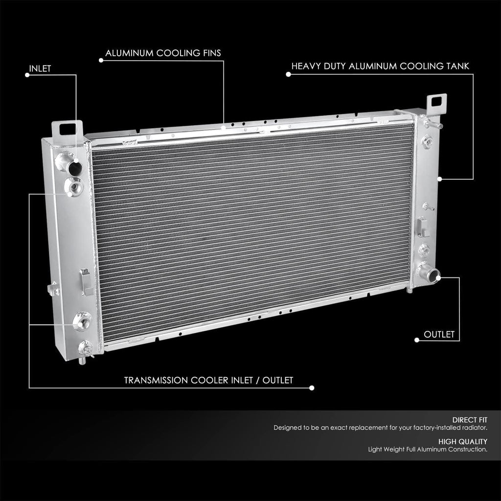 RA-YUKOH-2 2-Row 34" Wide Full Aluminum Radiator Compatible with 02-14 Escalade / 99-13 Silverado 1500 2500/07-13 Avalanche / 00-14 Yukon 4.8L, 5.3L, 6.0L, 6.2L
