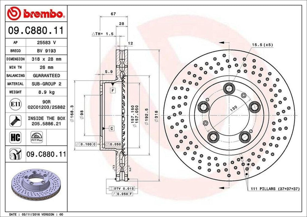 Brembo Front Driver Side Disc Brake Rotor for Boxster, Cayman, 911 (09.C880.11)