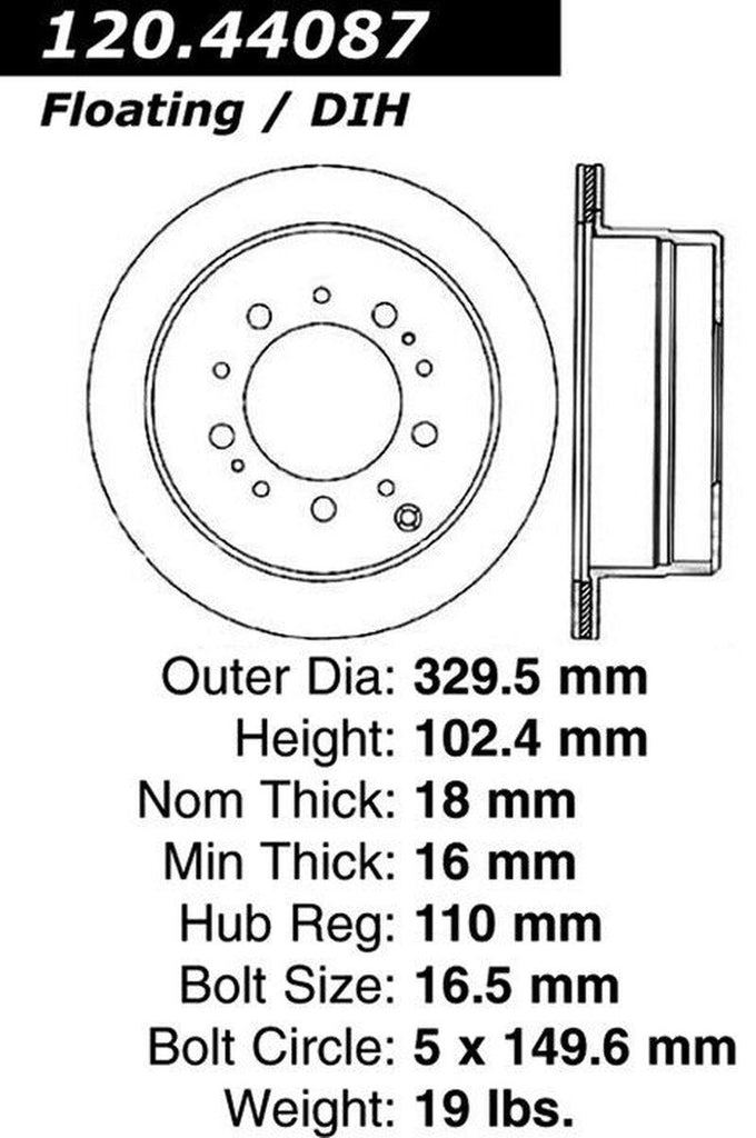 Centric Rear Disc Brake Rotor for LX470, Land Cruiser (120.44087)