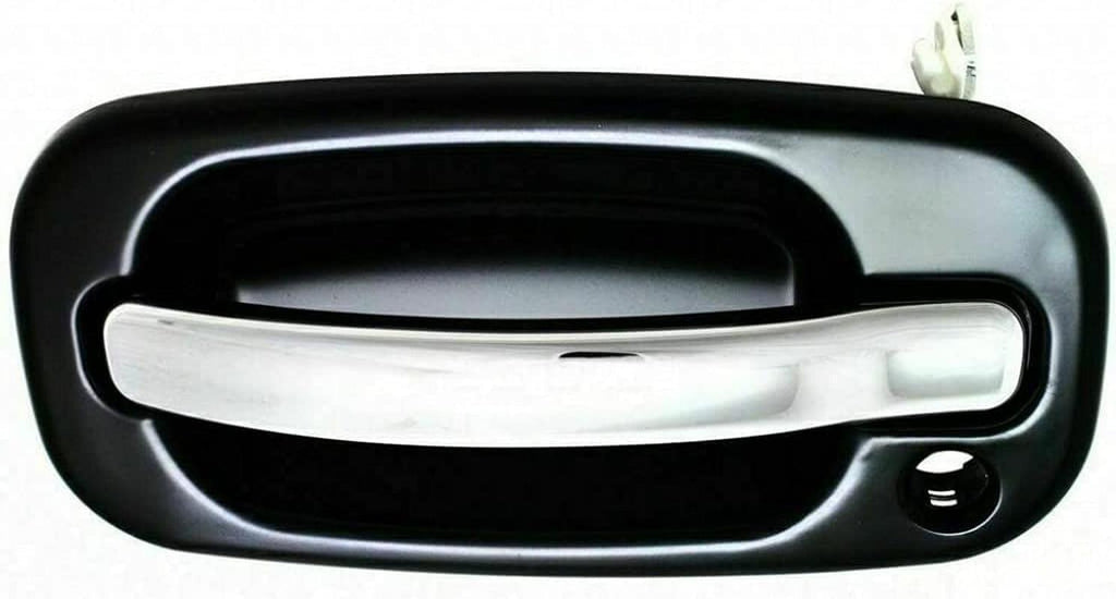 for Cadillac Escalade Exterior Door Handle Front, Driver Side Smooth Black Bezel with Chrome Lever 2002-2006 | with Key Hole | Trim: Base | GM1310149 | 15745149
