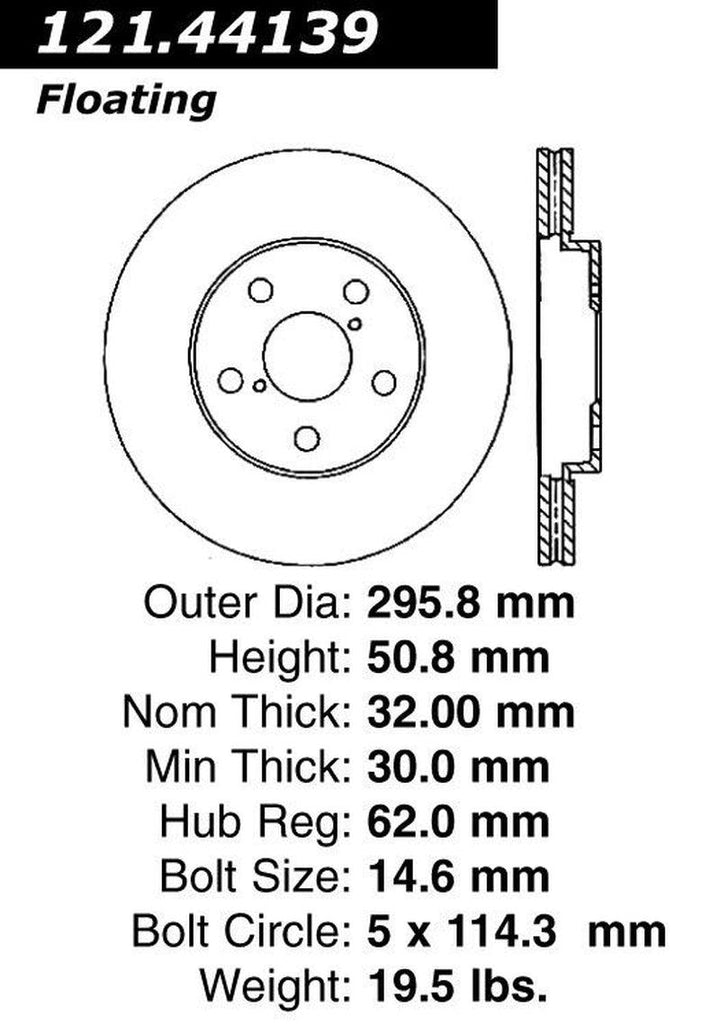 Centric Front Passenger Side Disc Brake Rotor for IS250, GS300 (121.44139)