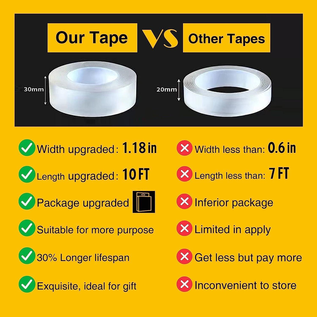 Double Sided Tape, Double-Sided Mounting Tape Nano Adhesive Tape Two Sided Tape, Transparent Double Stick Strips Wall Tape Poster Tape 1.18" X 10FT, 12-Pack