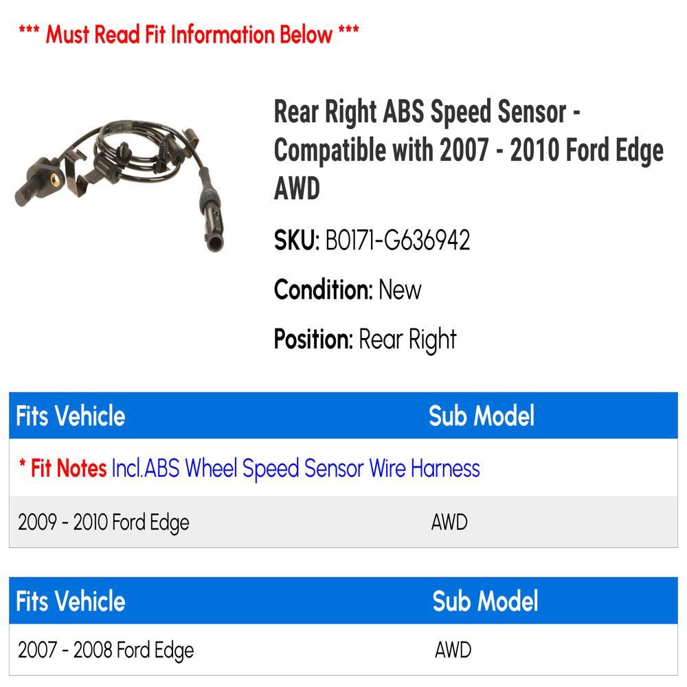 Rear Right ABS Speed Sensor - Compatible with 2007 - 2010 Ford Edge AWD 2008 2009