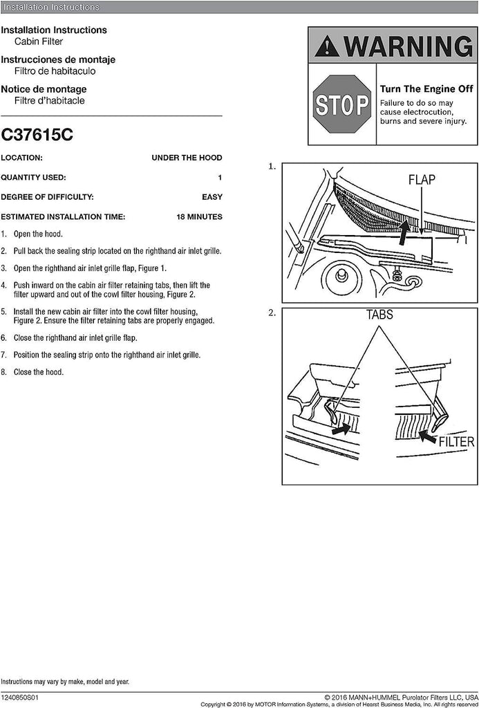 C37615C one Advanced Cabin Air Filter Compatible with Select Cadillac Vehicles