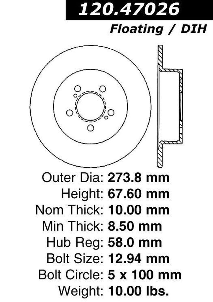 Centric Rear Disc Brake Rotor for Legacy, Outback (120.47026)