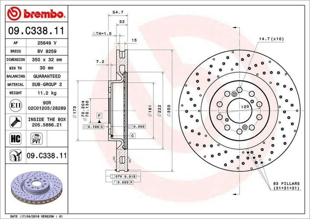 Brembo Front Disc Brake Rotor for 17-19 Civic (09.C338.11)