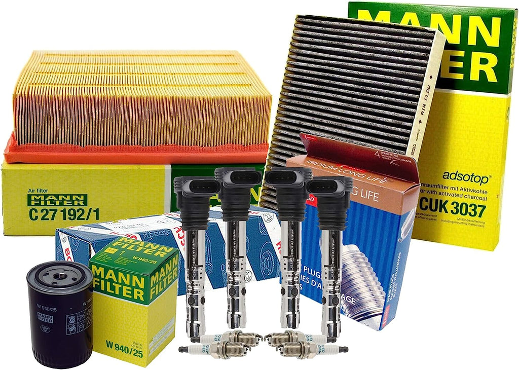 Premium Engine Carbon Cabin Air Oil Filters with 4 COP Ignition Coils 4 Iridium Long Life Spark Plugs Tune up Kit